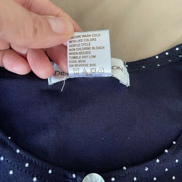 Drapers & Damon Cover up Blouse Top One Button Size 1X Plus Polka Dots Blue - Picture 9 of 12